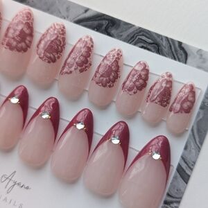 Elegant Pink and Burgundy Press-On Nails